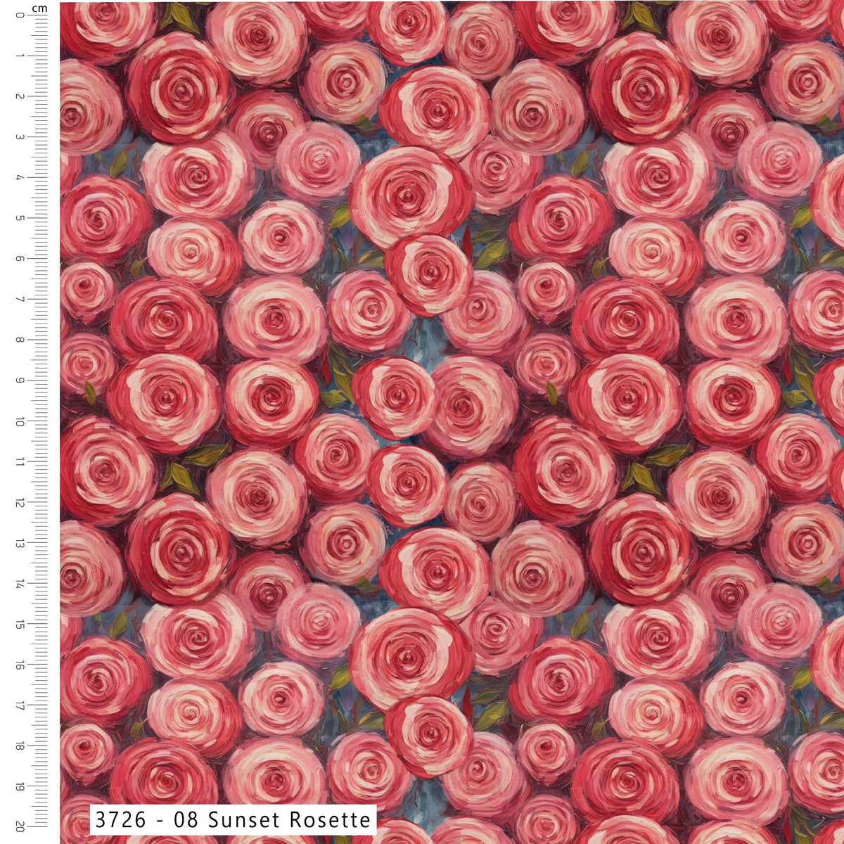 Pattern of pink roses with a ruler on the side
