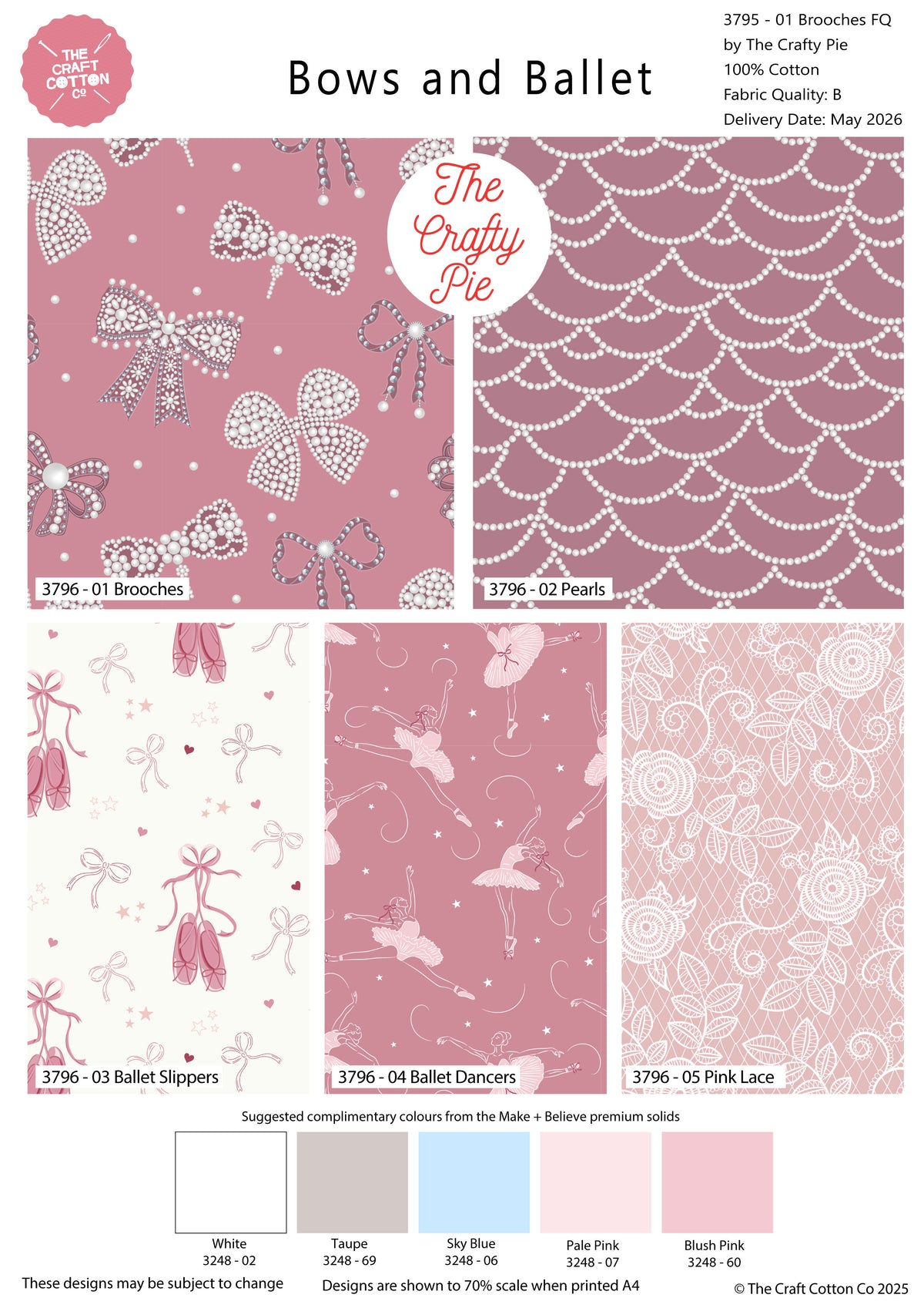 Bows and Ballet 100% Cotton 5Pcs Fat Quarters Fabric Bundle