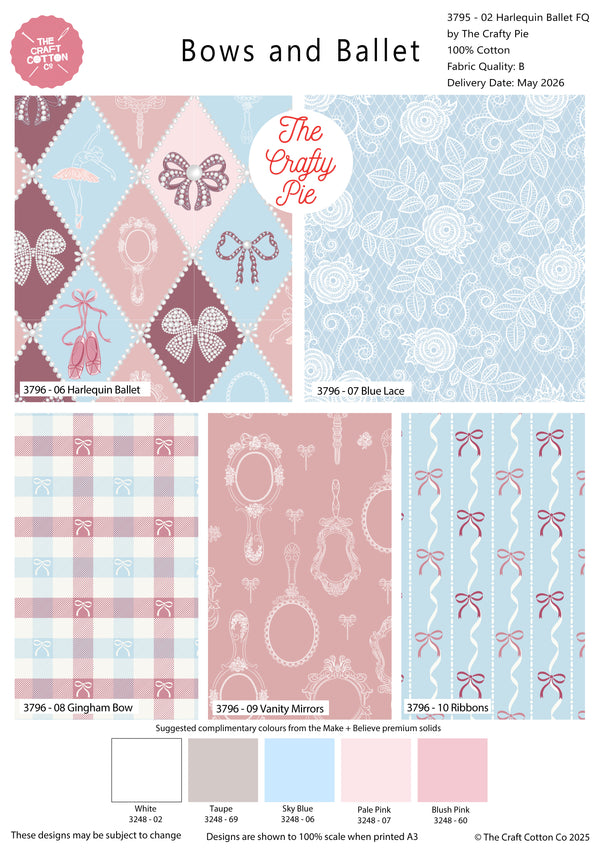 Bows and Ballet 100% Cotton 5Pcs Fat Quarters Fabric Bundle
