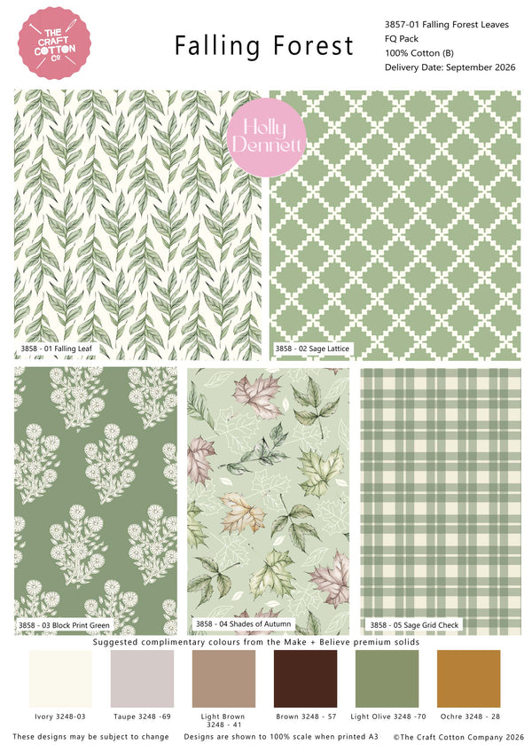 Falling Forest Leaves 100% Cotton 5Pcs Fat Quarter Bundle