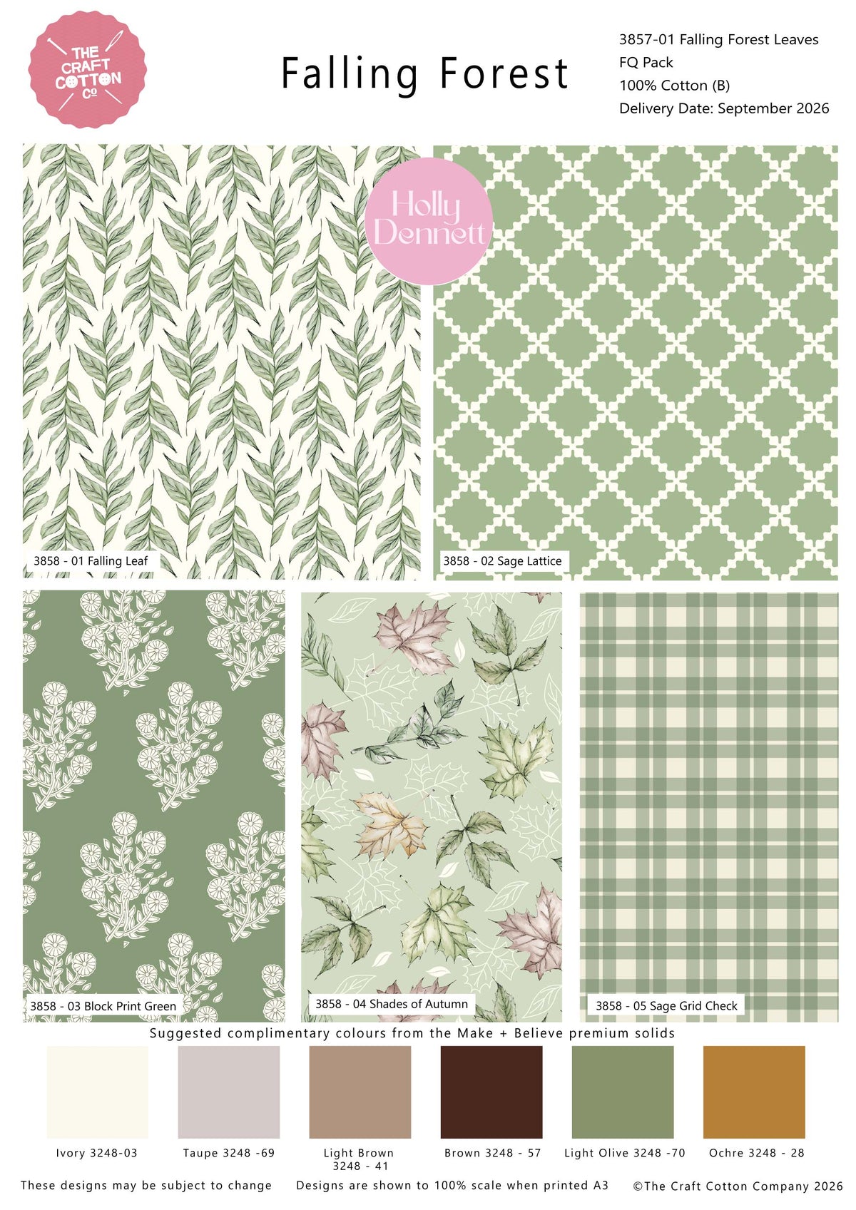 Falling Forest Leaves 100% Cotton 5Pcs Fat Quarter Bundle