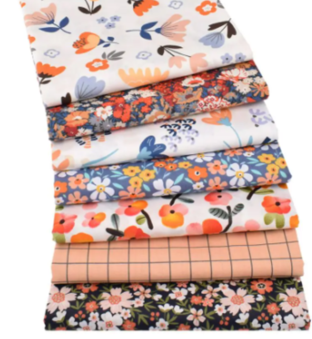 CraftsFabrics 7Pcs Floral Delight Printed Fabric 100% Cotton 50x40cm Wide Fat Quarter Bundle for Quilting, Patchwork, DIY Projects