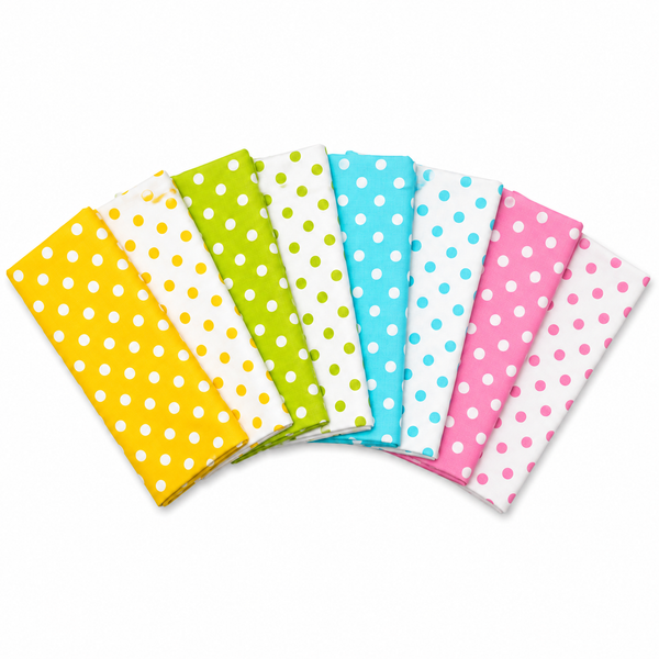CraftsFabrics 8Pcs Colorful Polka Dots 100% Cotton Fabric Squares