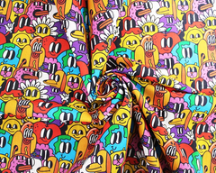Little Johnny Multicolored Cartoon Characters 100% Cotton 150cm Wide Digitally Printed Fabric for Crafting, Sewing, Patchwork, Dressmaking