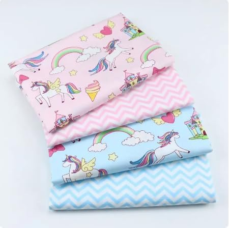 CraftsFabrics 5pcs Unicorn Rainbow Castle Cloud Prints Cotton Fat Quarter 50x40cm Wide Patchwork Quilting Sewing Cushion Patchwork Fabric