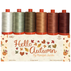 Hello Autumn by Monique Jacobs 50wt 6 Large Spools  100% Egyptian Cotton for Hand Embroidery, Quilting, Topstitching, Decorative Sewing