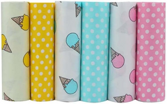 CraftsFabrics 6pcs/Lot 40x50cm Ice Cream & Polka Dot Fat Quarters Twill Printed 100% Cotton Precut Fabric For Quilting, Scrapbooking, Patchwork