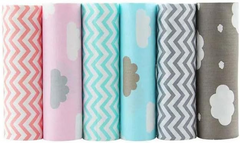 CraftsFabrics 6pcs/Lot 40x50cm Clouds & Chevron Fat Quarters Twill Printed 100% Cotton Precut Fabric For Quilting, Scrapbooking, Patchwork