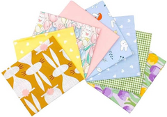 CraftsFabrics 8Pcs Easter Day Fabric Bundles Rabbit 100% Cotton Square Craft Fabric Patchwork, Sewing, Quilting, Kid's Craft