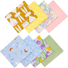 CraftsFabrics 8Pcs Easter Day Fabric Bundles Rabbit 100% Cotton Square Craft Fabric Patchwork, Sewing, Quilting, Kid's Craft