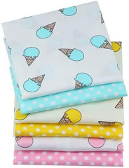 CraftsFabrics 6pcs/Lot 40x50cm Ice Cream & Polka Dot Fat Quarters Twill Printed 100% Cotton Precut Fabric For Quilting, Scrapbooking, Patchwork