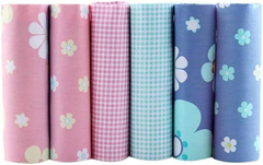 CraftsFabrics 6pcs/Lot 40x50cm Gingham Floral Fat Quarters Twill Printed 100% Cotton Precut Fabric For Quilting, Scrapbooking, Patchwork