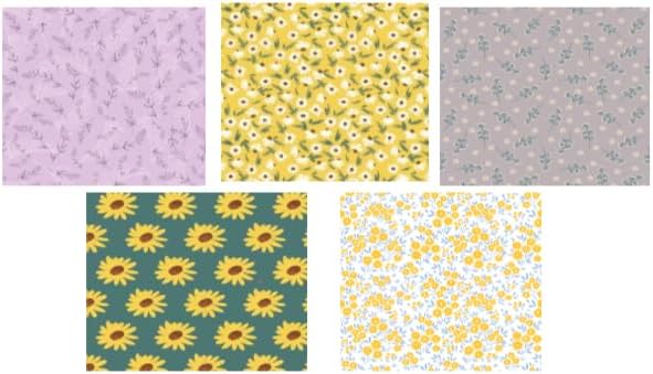 CraftsFabrics Floral Themed Pattern Fabric Bundle-Yellow Sunflower Printed Fat Quarters Bundle of 5 Fabrics (45cm x 55cm). 100% Cotton. Ideal for Crafts, Patchwork and Dressmaking…