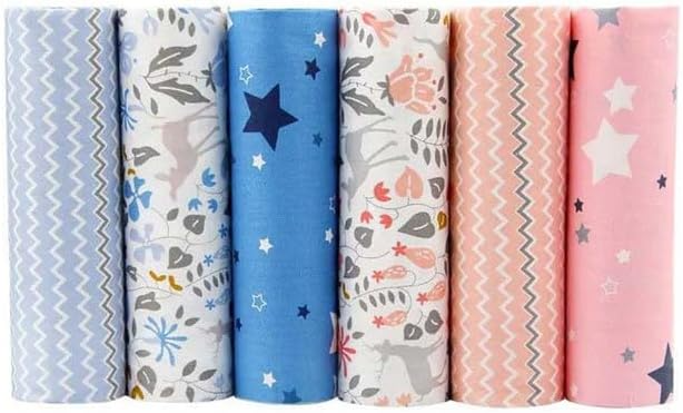 CraftsFabrics 6pcs/Lot 40x50cm Flower & Zig Zag Fat Quarters Twill Printed 100% Cotton Precut Fabric For Quilting, Scrapbooking, Patchwork