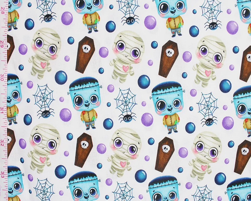 Little Johnny Cartoon Halloween White 100% Cotton 147cm Wide Digitally Printed Fabric for Crafting, Sewing, Patchwork, Dressmaking