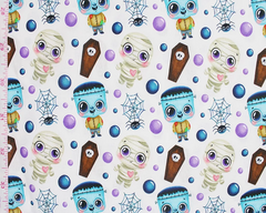 Little Johnny Cartoon Halloween White 100% Cotton 147cm Wide Digitally Printed Fabric for Crafting, Sewing, Patchwork, Dressmaking