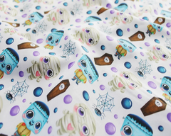 Little Johnny Cartoon Halloween White 100% Cotton 147cm Wide Digitally Printed Fabric for Crafting, Sewing, Patchwork, Dressmaking