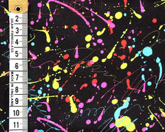 Little Johnny Splatters Black 100% Cotton 150cm Wide Digitally Printed Fabric Ideal for Crafting, Sewing, Patchwork, Dressmaking