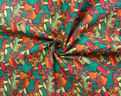 Little Johnny Mushrooms Green 100% Cotton 150cm Wide Digitally Printed Fabric Ideal for Crafting, Sewing, Patchwork, Dressmaking