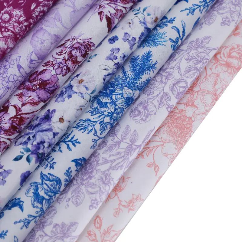 CraftsFabrics 40pcs Floral Prints Porcelain Prints 5" X 5" Charm Packs DIY Cotton Fabric For Sewing Crafting Patchwork - Violet Bloom