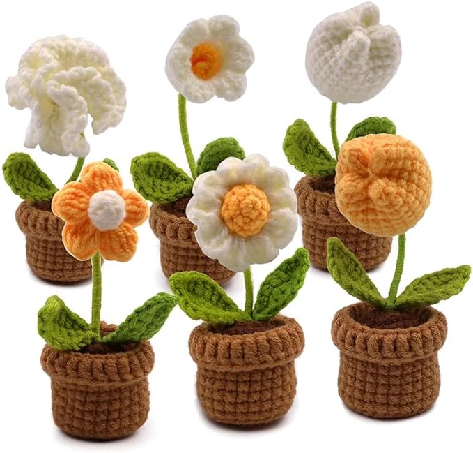 CraftsFabrics Crochet Kit CraftsFabrics Crochet Kit for Beginners Adults Potted Flower DIY Crochet Set Crochet Starter Kit