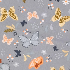 CraftsFabrics 8pcs Grey Floral Butterflies Series Cotton Fat Quarter 50x40cm Wide Patchwork Clothes DIY Quilting Cushion Patchwork Fabric