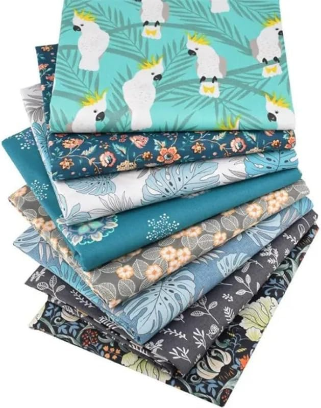 CraftsFabrics 8pcs 50cmx 50cm Tropical Palm Leaf Toucan Parrots Floral Fat Quarters Bundle 100% Cotton for Quilting, Arts, DIY Projects