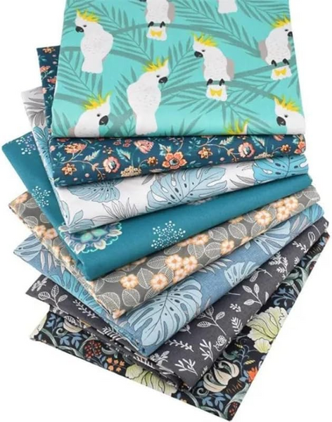 Tissu Coton Imprimé Feuilles De Palmier Bleues - La Grange Aux Tissus