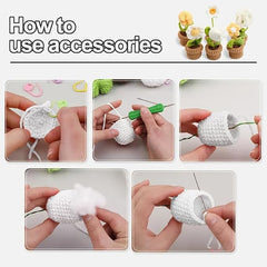 CraftsFabrics Crochet Kit for Beginners Adults Potted Flower DIY Crochet Set Crochet Starter Kit