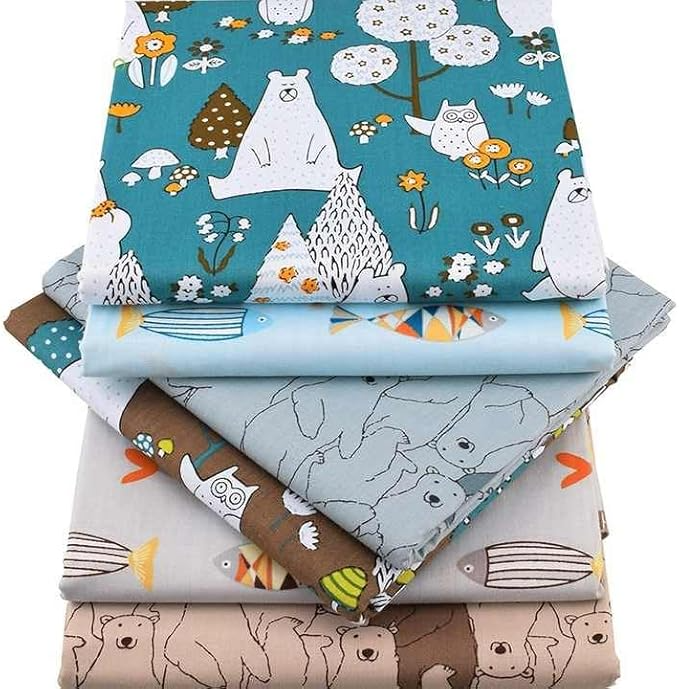 CraftsFabrics 6pcs Cute Animals Printed Fabric 100% Cotton Patchwork Fabric Squares for Sewing, Quilting, Kid's Craft