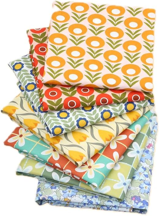 CraftsFabrics 7-teiliges Wildflower Wonders-Stoff im Retro-Stil der 70er, Vintage-Stil, 100 % Baumwolle, 50 x 40 cm breit, Fat Quarter für Quilten, Scrapbooking, Patchwork