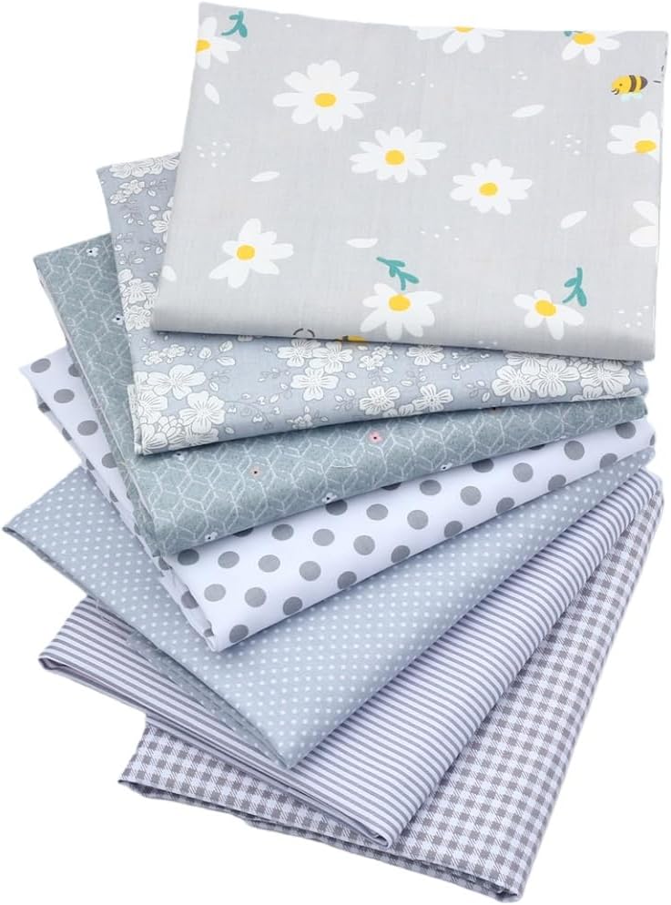 CraftsFabrics Fat Quarter Bundle CraftsFabrics 7pcs Light Grey Printed Cotton Fat Quarters