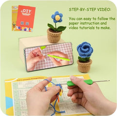 CraftsFabrics Crochet Kit for Beginners Adults Potted Flower DIY Crochet Set Crochet Starter Kit