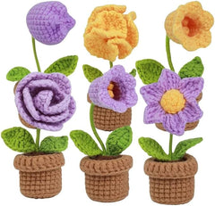 CraftsFabrics Crochet Kit for Beginners Adults Potted Flower DIY Crochet Set Crochet Starter Kit