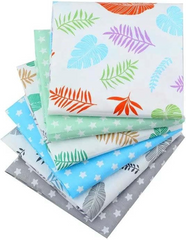 CraftsFabrics 6pcs/Lot 40x50cm Tropical Leaves & Stars Fat Quarters Twill Printed 100% Cotton Precut Fabric For Quilting, Scrapbooking, Patchwork