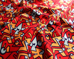 Abstract Jigsaw Cotton Poplin Digital Fabric 45" Wide - Red