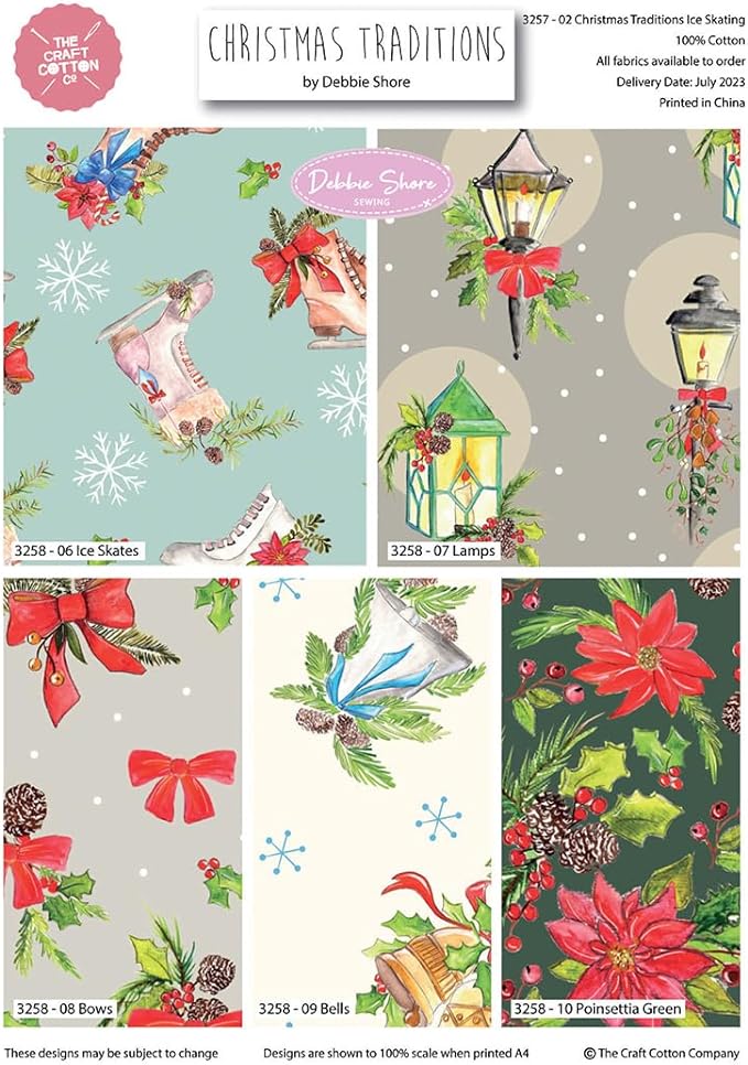 The Craft Cotton Co. Fat Quarter Bundle Christmas Traditions-Debbie Shore 100% Cotton 5pc Fat Quarters Bundle For Quilting and Crafting