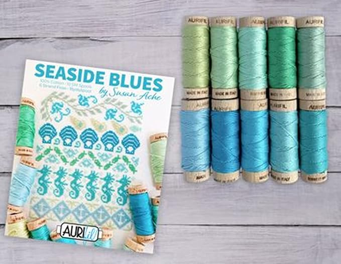 Aurifil Seaside Blues by Susan Ache 100% Cotton Thread 10 Small Spools Floss Ideal for Crafting, Quilting, Embroidery, Sewing