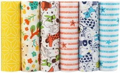 CraftsFabrics 6pcs/Lot 40x50cm Cartoon Zoo Animals Children's Nursery Fat Quarters Twill Printed 100% Cotton Precut Bundle For Quilting, Scrapbooking, Patchwork