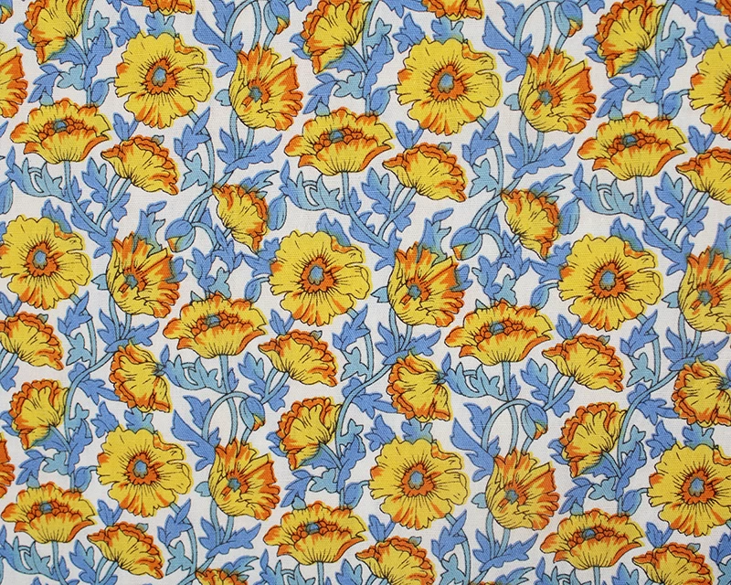 Little Johnny Morris Poppies Tangerine 100% Cotton Poplin 149cm Wide Digitally Printed Fabric for Crafting, Sewing, Patchwork, Dressmaking