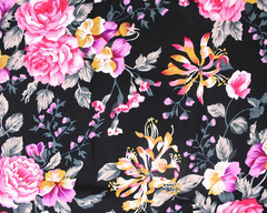 Little Johnny Abstract Flowers Black 100% Cotton Poplin 149cm Wide Digitally Printed Fabric for Crafting, Sewing, Patchwork, Dressmaking