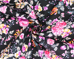 Little Johnny Abstract Flowers Black 100% Cotton Poplin 149cm Wide Digitally Printed Fabric for Crafting, Sewing, Patchwork, Dressmaking