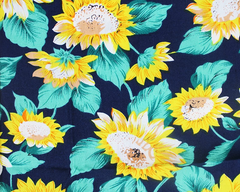 Little Johnny Sunflowers Dark Navy 100% Cotton Poplin 149cm Wide Digitally Printed Fabric for Crafting, Sewing, Patchwork, Dressmaking