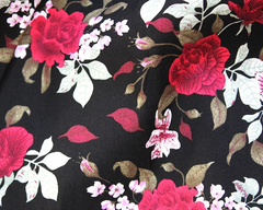 Little Johnny Roses On Black Background 100% Cotton Poplin 148cm Wide Digitally Printed Fabric for Crafting, Sewing, Patchwork, Dressmaking