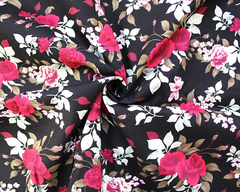 Little Johnny Roses On Black Background 100% Cotton Poplin 148cm Wide Digitally Printed Fabric for Crafting, Sewing, Patchwork, Dressmaking