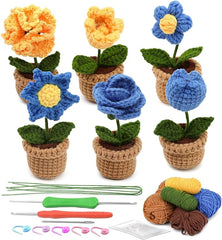 CraftsFabrics Crochet Kit for Beginners Adults Potted Flower DIY Crochet Set Crochet Starter Kit