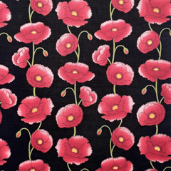 Tissu numérique 100 % coton Little Johnny - Coquelicots rouges