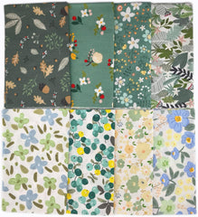 CraftsFabrics Fat Quarters-Bündel mit blauem Blumenmuster, 100 % Baumwoll-Twill, bedruckt, vorgeschnittene Bastelstoffquadrate zum Quilten, für Kunst, Handwerk und DIY-Projekte, 8 Stück/Los