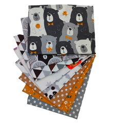 CraftsFabrics Lot de 8 tissus en coton imprimé animal 100 % coton, larges carrés de tissu à motifs renard et ours, pour bricolage, couture, matelassage et loisirs créatifs pour enfants