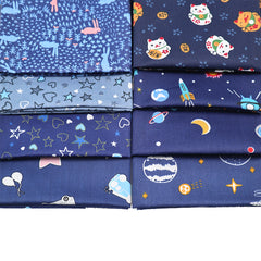 CraftsFabrics 8pcs 40cmx50cm Dark Blue Rocket Space Kids Fat Quarters